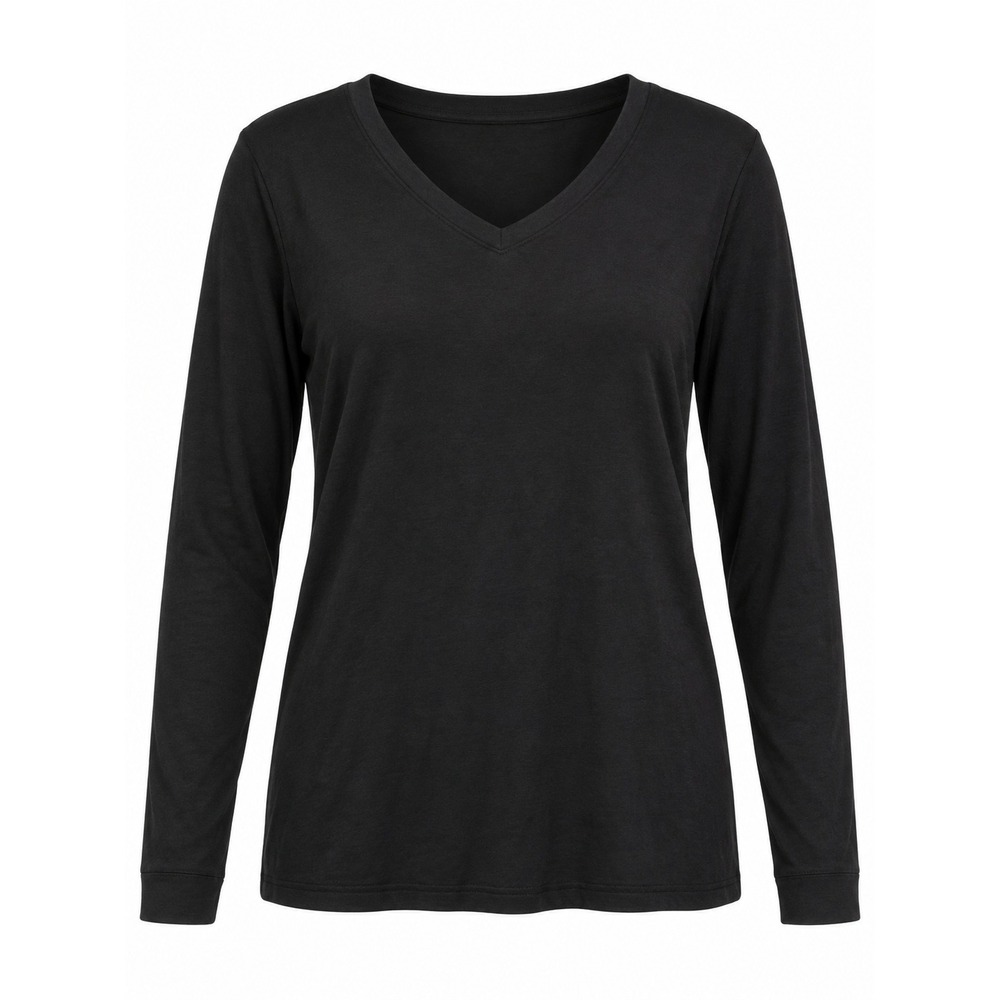 Supernova Women's XL Black V-Neck Long-Sleeve Basic Top